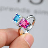 Luxury Rainbow Gemstone Ring Rose Gold Wedding For Women Square Zircon