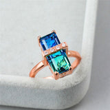 Luxury Rainbow Gemstone Ring Rose Gold Wedding For Women Square Zircon