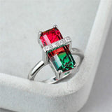 Luxury Rainbow Gemstone Ring Rose Gold Wedding For Women Square Zircon