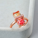 Luxury Rainbow Gemstone Ring Rose Gold Wedding For Women Square Zircon