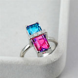 Luxury Rainbow Gemstone Ring Rose Gold Wedding For Women Square Zircon