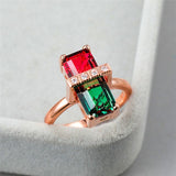 Luxury Rainbow Gemstone Ring Rose Gold Wedding For Women Square Zircon