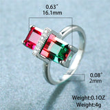 Luxury Rainbow Gemstone Ring Rose Gold Wedding For Women Square Zircon