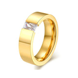 Black Gold Round Zircon Ring for Women Stainless Steel