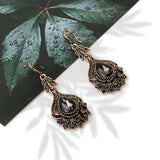 Antique Gold Gray Crystal Bridal Drop Earrings Necklace Women Jewelry