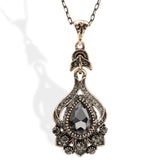 Antique Gold Gray Crystal Bridal Drop Earrings Necklace Women Jewelry