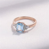 BLUE TOPAZ GEMSTONE ROSE GOLD WEDDING RING FOR WOMEN FINE JEWELRY