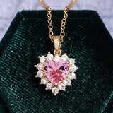 Pink Heart Zircon Pendant Necklace Women Engagement Bridal Jewelry