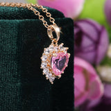 Pink Heart Zircon Pendant Necklace Women Engagement Bridal Jewelry