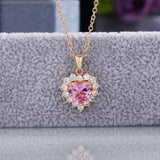 Pink Heart Zircon Pendant Necklace Women Engagement Bridal Jewelry