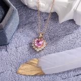 Pink Heart Zircon Pendant Necklace Women Engagement Bridal Jewelry