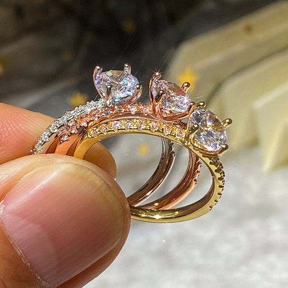 Luxury Zircon Engagement Ring Yellow White Rose Gold Wedding Jewelry