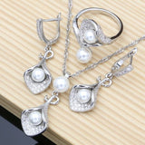 Black Pearl Flower Jewelry Sets Silver 925 For Women Wedding