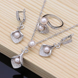 Black Pearl Flower Jewelry Sets Silver 925 For Women Wedding