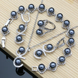 Black Pearl Silver 925 Jewelry Set for Women Bracelet Earrings Ring Necklace