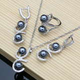 Black Pearl Silver 925 Jewelry Set for Women Bracelet Earrings Ring Necklace