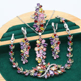 Flower Topaz Jewelry Set For Women 925 Silver Bracelet Earrings Necklace Ring