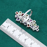 Flower Topaz Jewelry Set For Women 925 Silver Bracelet Earrings Necklace Ring