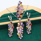 Flower Topaz Jewelry Set For Women 925 Silver Bracelet Earrings Necklace Ring