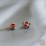 Inlaid Red Crown Stud Earrings Women 925 Sterling Silver Jewelry