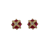 Inlaid Red Crown Stud Earrings Women 925 Sterling Silver Jewelry