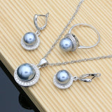 Natural Pearl Jewelry Set Necklace Earrings Ring 925 Silver Jewelry For Women