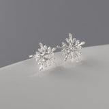 Luxury Crystal Snow Stud Earrings For Women 925 Silver Jewelry