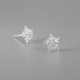 Luxury Crystal Snow Stud Earrings For Women 925 Silver Jewelry