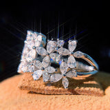 ZIRCON GEMSTONE FLOWER ENGAGEMENT RING FOR WOMEN SILVER WEDDING JEWELRY