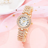 Luxury Rose Gold Watch Quartz Wristwatch Bracelet Diamond Jewelry