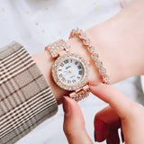 Luxury Rose Gold Watch Quartz Wristwatch Bracelet Diamond Jewelry