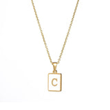 Square Natural Shell Initial Letters Pendant Chain Necklace 18K Golden Jewelry