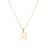 Square Natural Shell Initial Letters Pendant Chain Necklace 18K Golden Jewelry