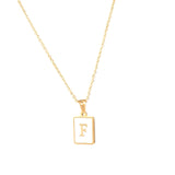 Square Natural Shell Initial Letters Pendant Chain Necklace 18K Golden Jewelry