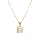 Square Natural Shell Initial Letters Pendant Chain Necklace 18K Golden Jewelry