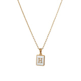 Square Natural Shell Initial Letters Pendant Chain Necklace 18K Golden Jewelry