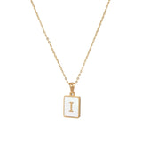 Square Natural Shell Initial Letters Pendant Chain Necklace 18K Golden Jewelry