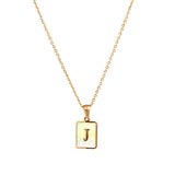 Square Natural Shell Initial Letters Pendant Chain Necklace 18K Golden Jewelry