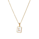 Square Natural Shell Initial Letters Pendant Chain Necklace 18K Golden Jewelry