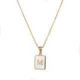 Square Natural Shell Initial Letters Pendant Chain Necklace 18K Golden Jewelry