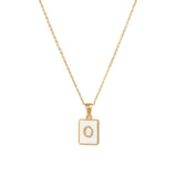 Square Natural Shell Initial Letters Pendant Chain Necklace 18K Golden Jewelry