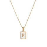 Square Natural Shell Initial Letters Pendant Chain Necklace 18K Golden Jewelry