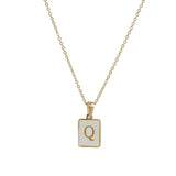 Square Natural Shell Initial Letters Pendant Chain Necklace 18K Golden Jewelry