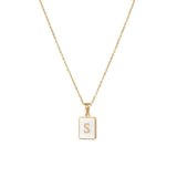 Square Natural Shell Initial Letters Pendant Chain Necklace 18K Golden Jewelry