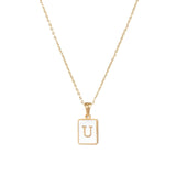 Square Natural Shell Initial Letters Pendant Chain Necklace 18K Golden Jewelry