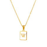 Square Natural Shell Initial Letters Pendant Chain Necklace 18K Golden Jewelry