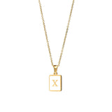 Square Natural Shell Initial Letters Pendant Chain Necklace 18K Golden Jewelry