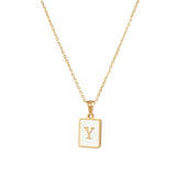 Square Natural Shell Initial Letters Pendant Chain Necklace 18K Golden Jewelry