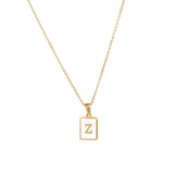 Square Natural Shell Initial Letters Pendant Chain Necklace 18K Golden Jewelry