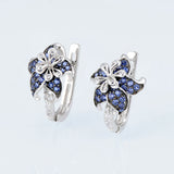 Luxury Gem Flower Jewelry Set Ring Earrings Women's 925 Sterling Silver